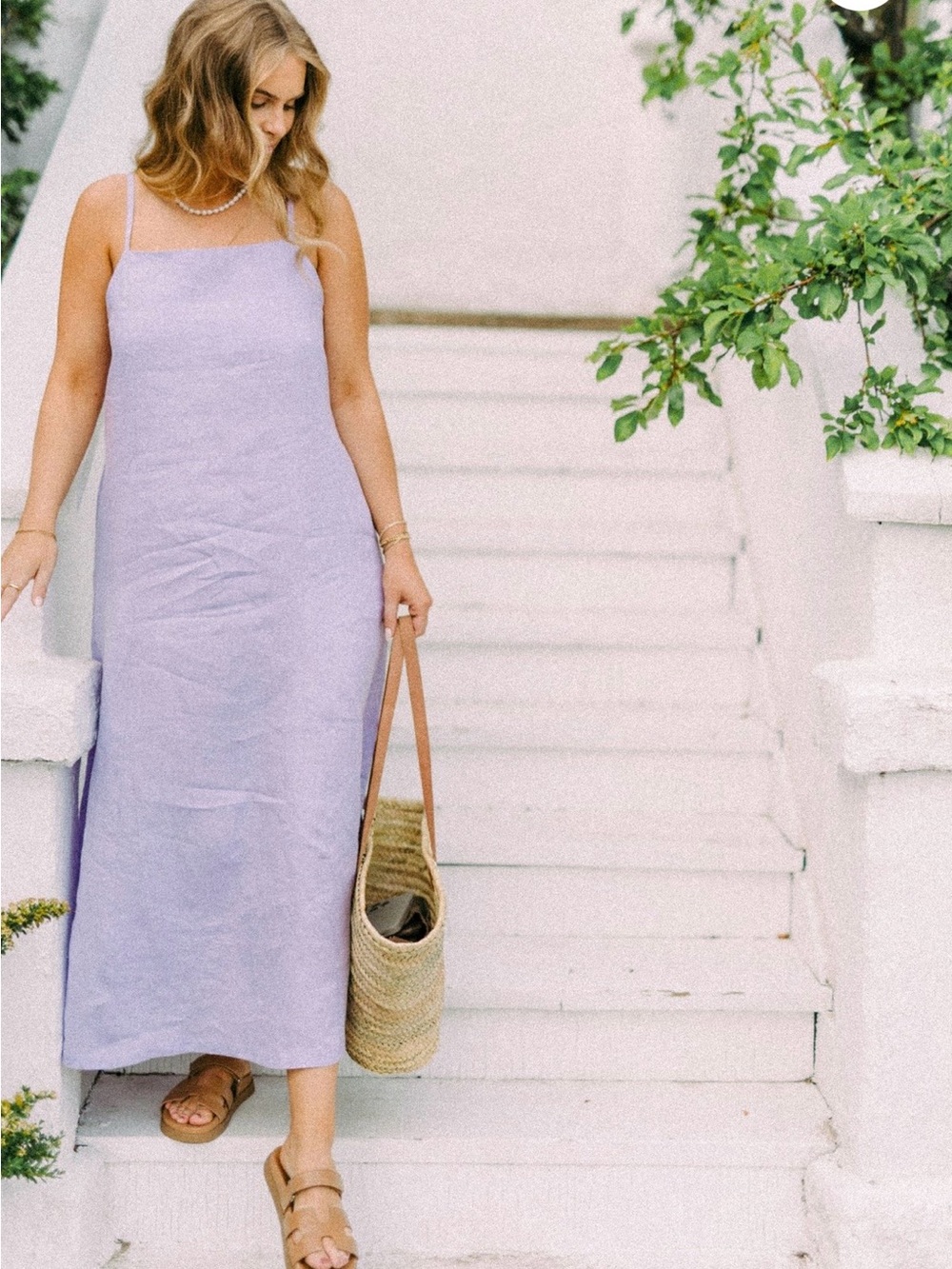 Peplum Linen Maxi Dress - Lavender